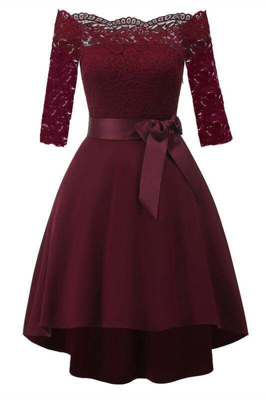 3/4 Sleeves Burgundy Off the Shoulder Party Dress prom Gown cg22999