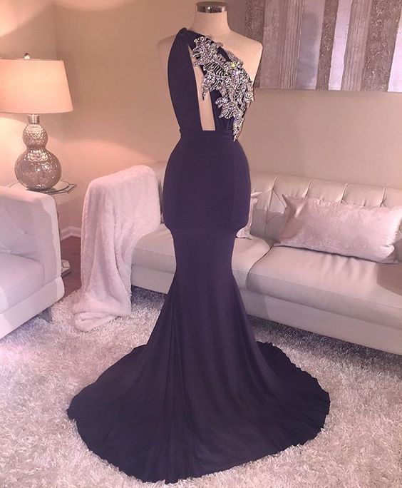 One Shoulder Prom Dress, Mermaid Prom Dress,Applique Prom Dress,Fashion Prom Dress,Sexy Party Dress cg23005