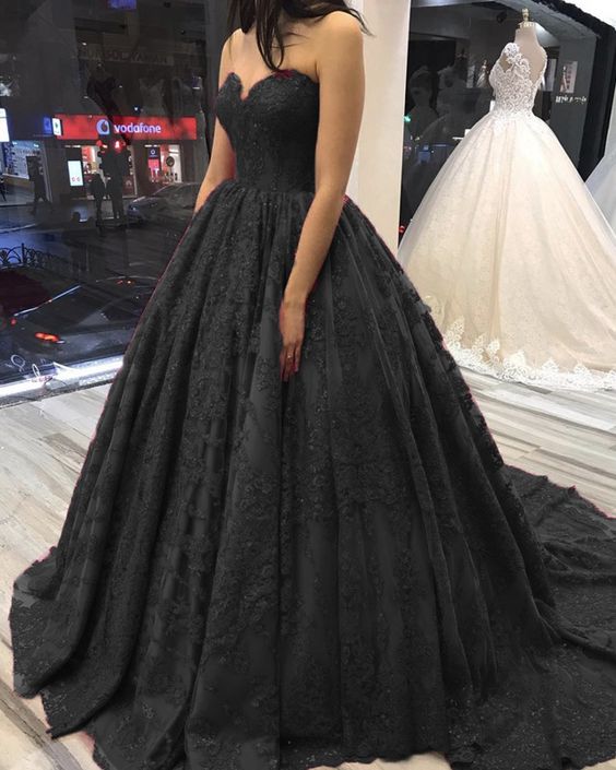 black lace sweetheart ball gown prom Dresses cg23016