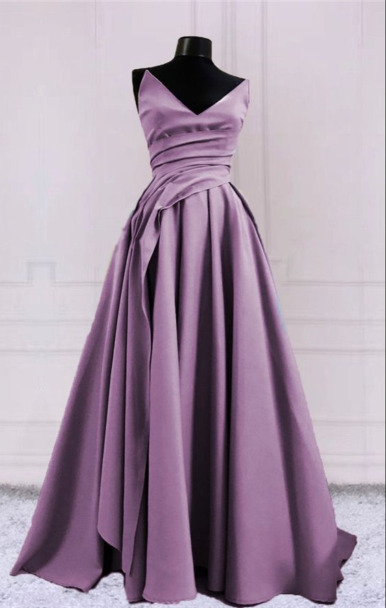 Simple long mauve prom dresses v neck split formal gown cg23017