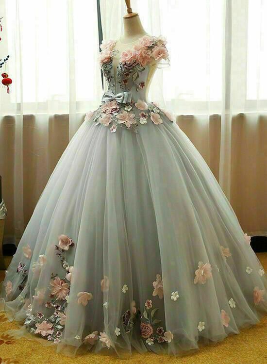 Grey Ball Gown 3D Flowers Princess Party Gown, Sweet 16 Formal prom Dress cg23031