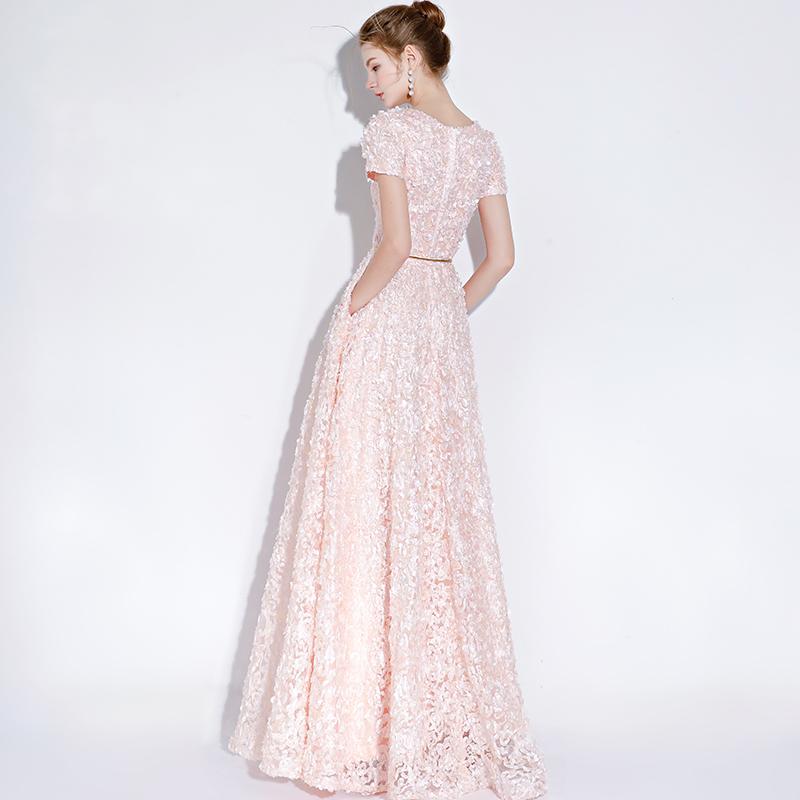 Pink Lace A-Line Cap Sleeves Floor Length Party Dress, A-Line Pink Prom Dress Formal Dress cg23036