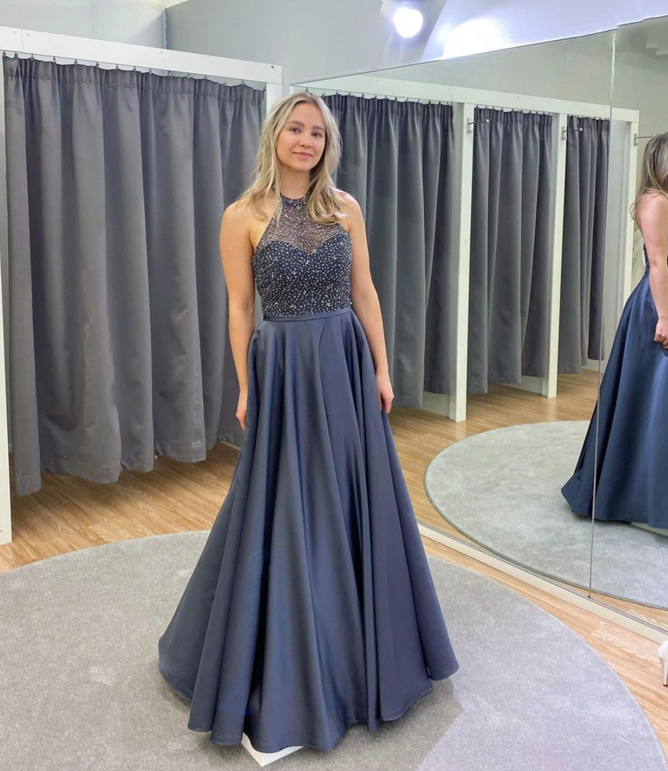 STYLISH SATIN BEADS LONG A LINE PROM DRESS EVENING DRESS cg23071