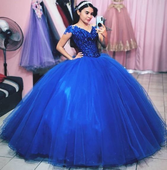 Off the Shoulder Royal Blue Prom Dresses Princess Dress cg23075
