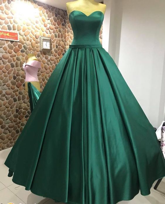 Simple green satin strapless floor length formal prom gown for bridal party cg23115