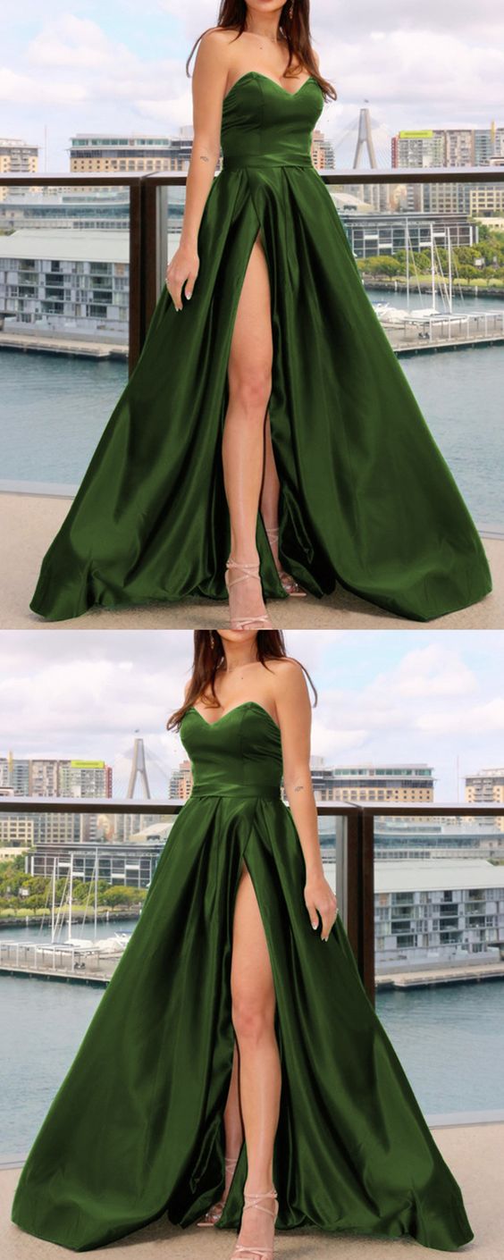 Long Olive Green Formal Satin prom Dresses For Bridesmaids cg23118