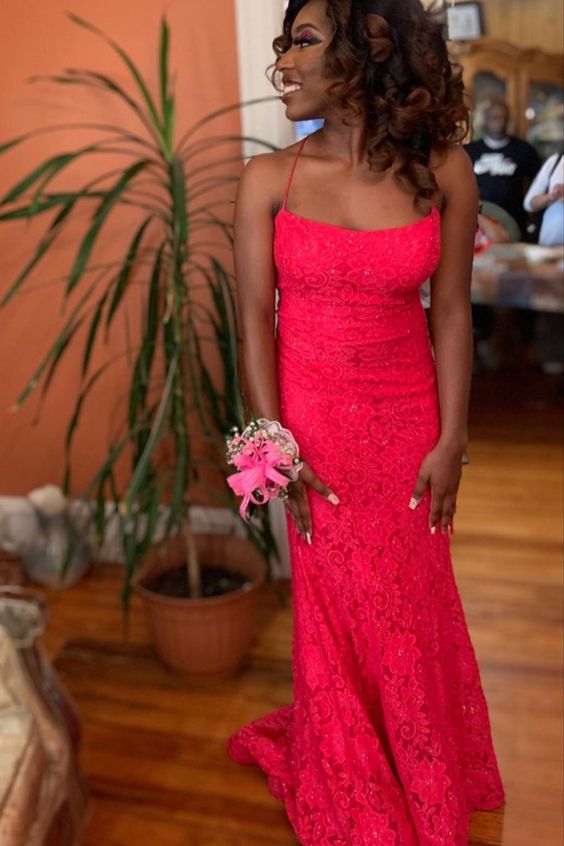 gorgeous mermaid hot pink lace long prom dress 2022 cg23127