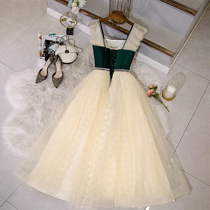 Champagne Tulle And Lace Pearls Party Dresses, Short Prom Dress cg23138
