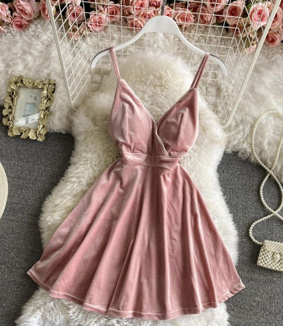 Cute Velvet Short Dress A Line Mini Dress Homecoming Dresses cg23146
