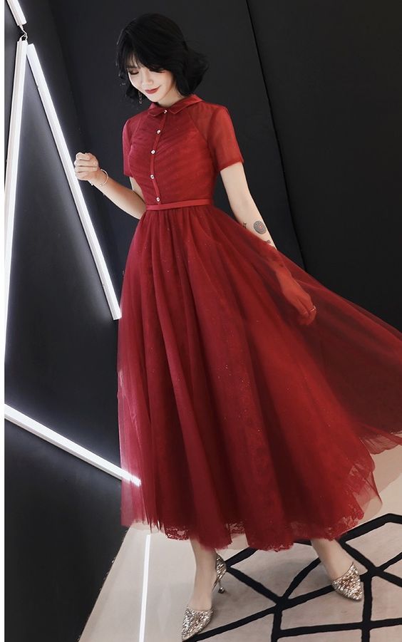 A Line Tulle Evening Dress, Graduation prom dress cg23185