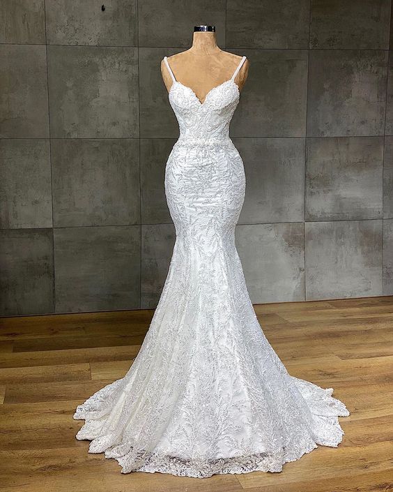 Spaghetti Strap Mermaid Royal Wedding Dress prom gown cg23186