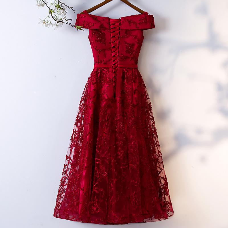 Dark Red Lace Off Shoulder Short Party Dress Formal Dress, Wine Red Homecoming Dresses cg23215