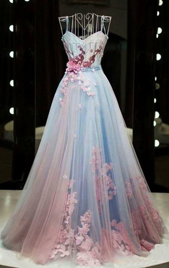 Unique Pink And Blue Tulle Long Strapless Senior Prom Dress cg23221