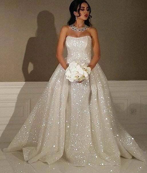 Glitter Ball Gown Strapless Sparkly Wedding Prom Dresses cg23234