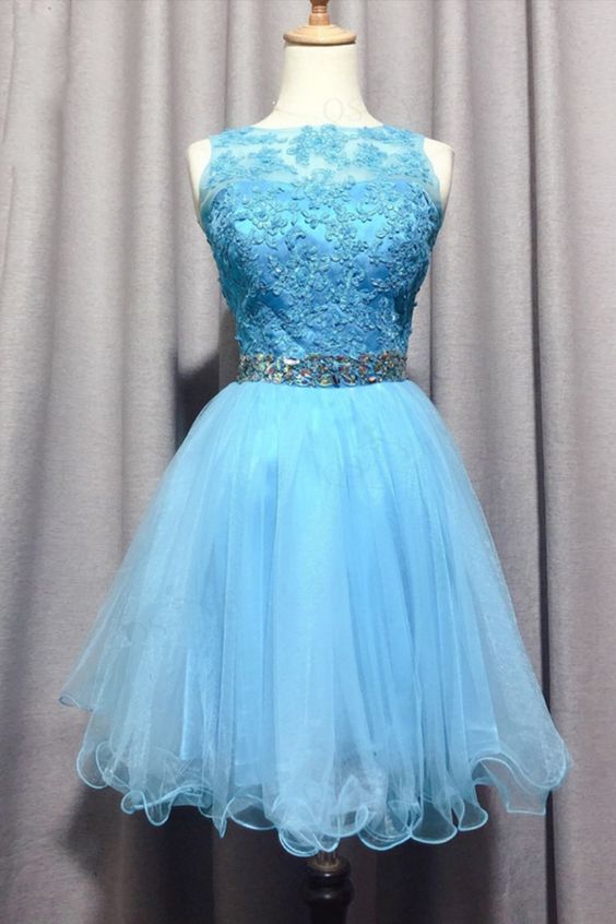 Light Blue Lace Appliques Short Homecoming Dress cg23256