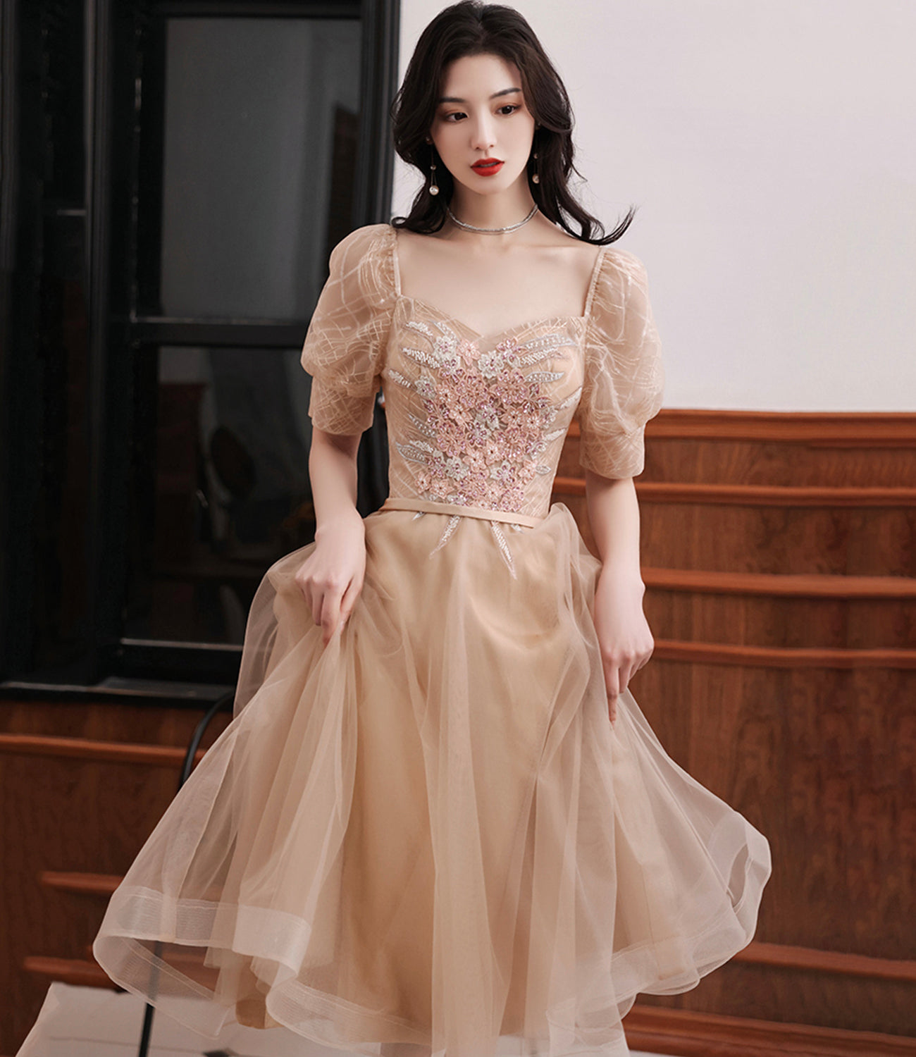 CUTE TULLE SHORT A LINE HOMECOMING DRESS cg23401