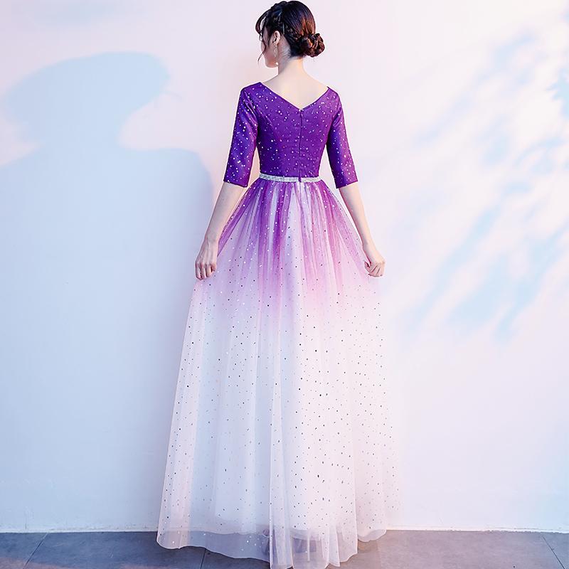 Gradient Purple And White V-Neckline Short Sleeves Party Dresses prom dress evening dress cg23424