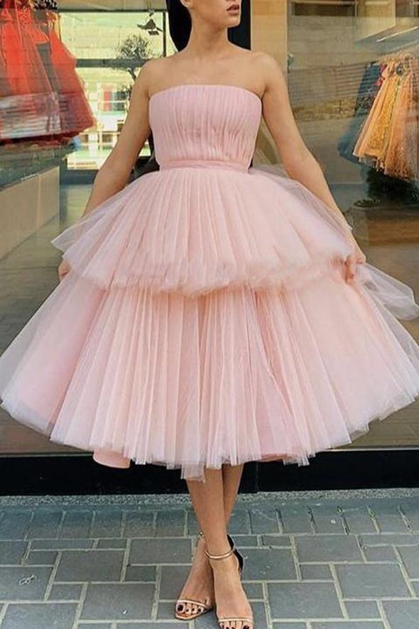 Pink tulle short A line homecoming dress cg23514