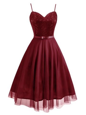 Spaghetti Lace Bow Swing Dress, Tulle Homecoming Dress cg23625