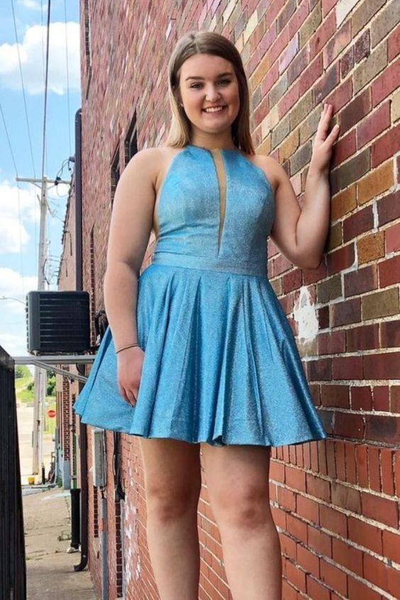 A-line short blue homecoming dress cg23674