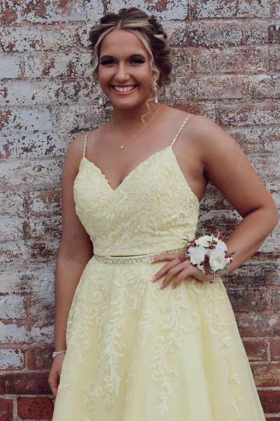 two piece yellow long prom dress cg23709