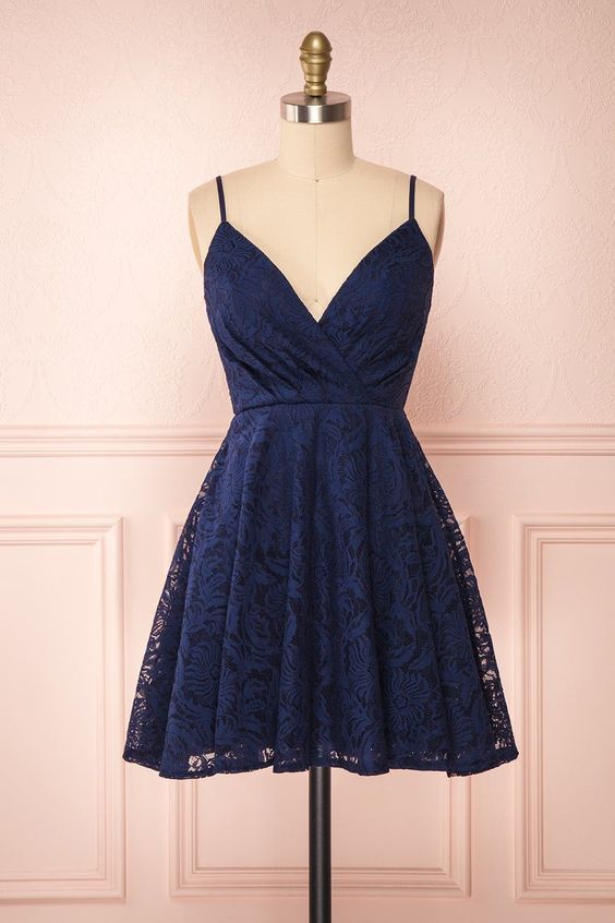 A-line Spaghetti Straps Short Lace Homecoming Dress cg23731
