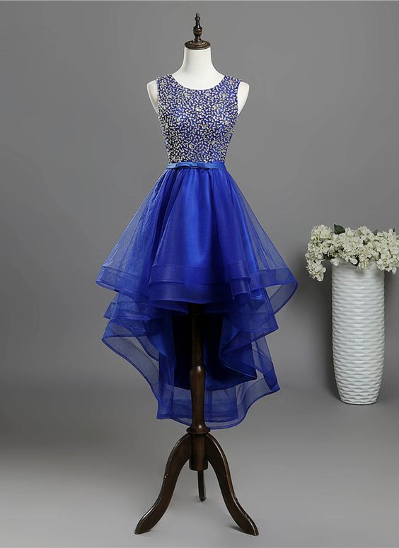 Royal blue tulle high low sequins dress, homecoming dress cg2449