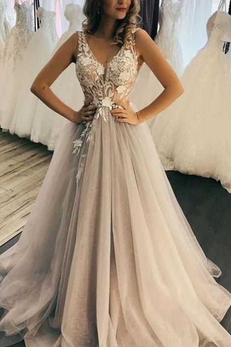 Charming V neck Tulle Long Prom Dress, Evening Formal Dress cg24782