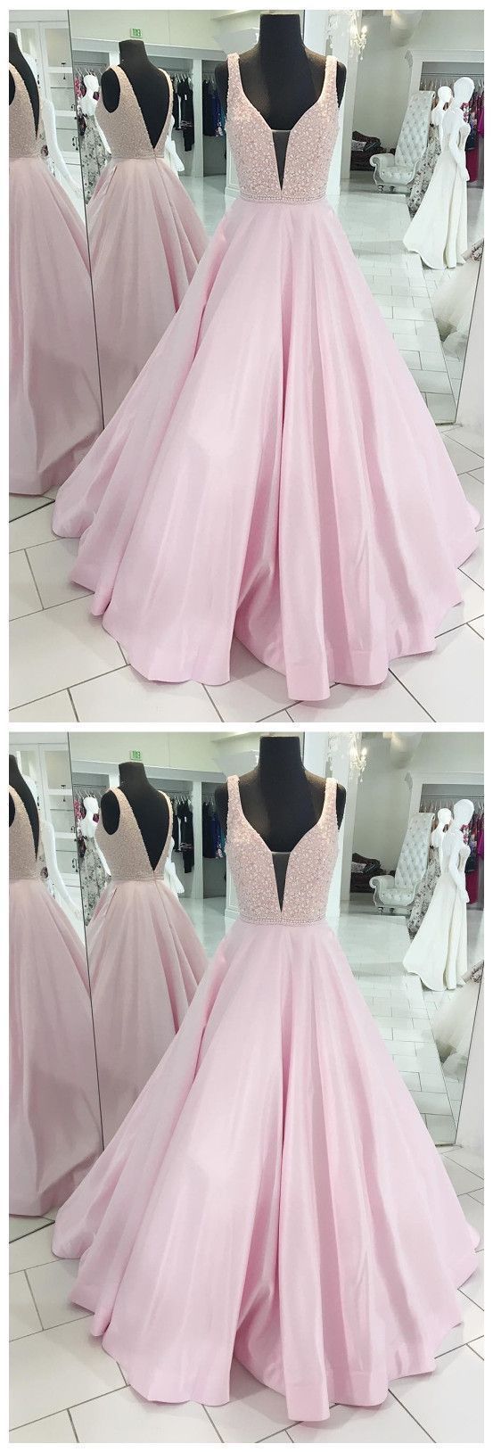 A-Line Prom Dress, Deep V-Neck Party Dress, Open Back Pink Evening Dress cg2639