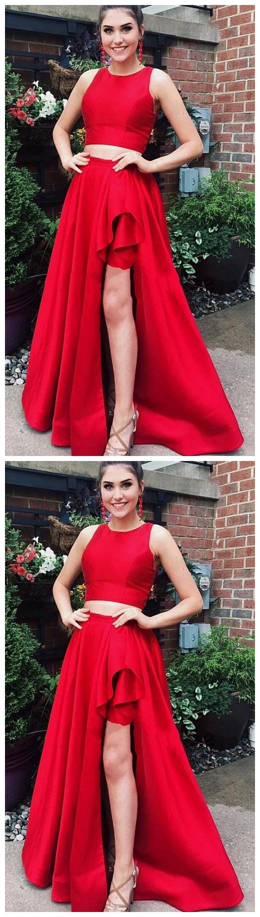 Elegant Red Two Piece Prom Dress, Special Design Long Evening Dress, Women Dress cg2653