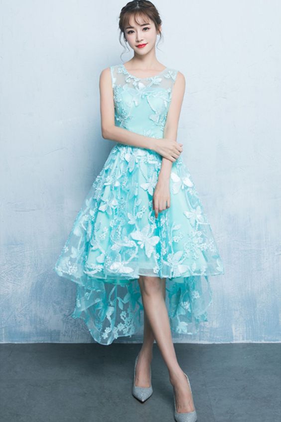 Green lace high low homecoming dresses for teens cg2662