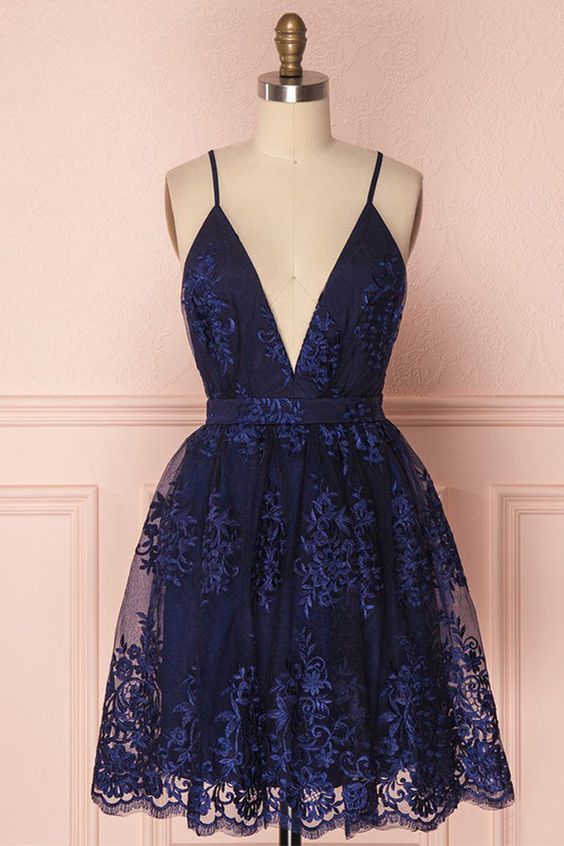 Navy Blue Homecoming Dress, Homecoming Dress with Appliques cg2783