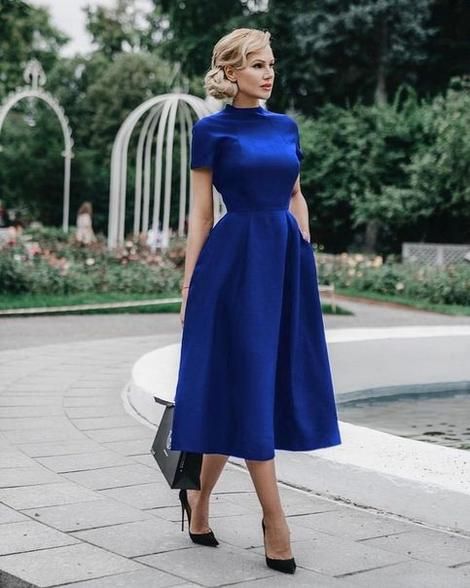 Royal Blue Tea Length Homecoming Dress cg2817