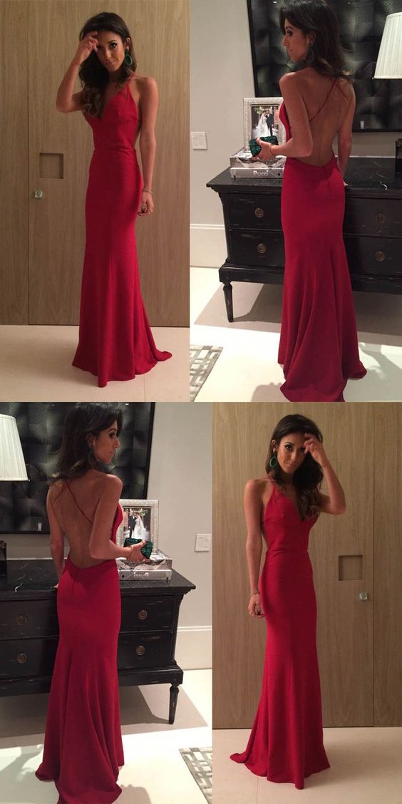 Sexy Mermaid Long Red prom Evening Dress with Cross Back cg2831