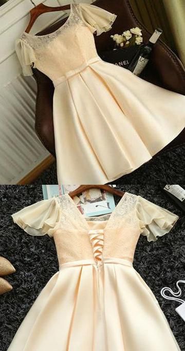 Elegant A-Line Jewel Cap Sleeves Short Homecoming Dress With Lace cg2895