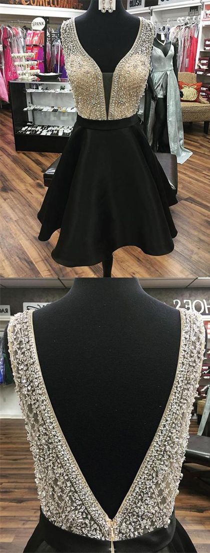 Black Short Homecoming Dresses With Beading cg3143