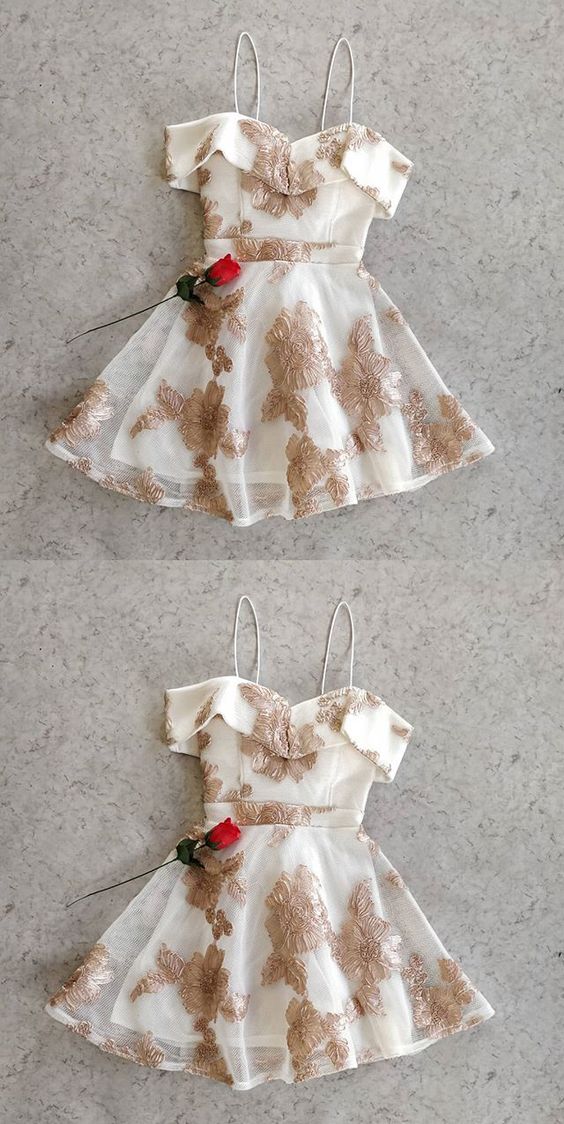 A Line Off the Shoulder Lace Champagne Short Homecoming Dresses, Pretty Short homecoming Dresses cg329