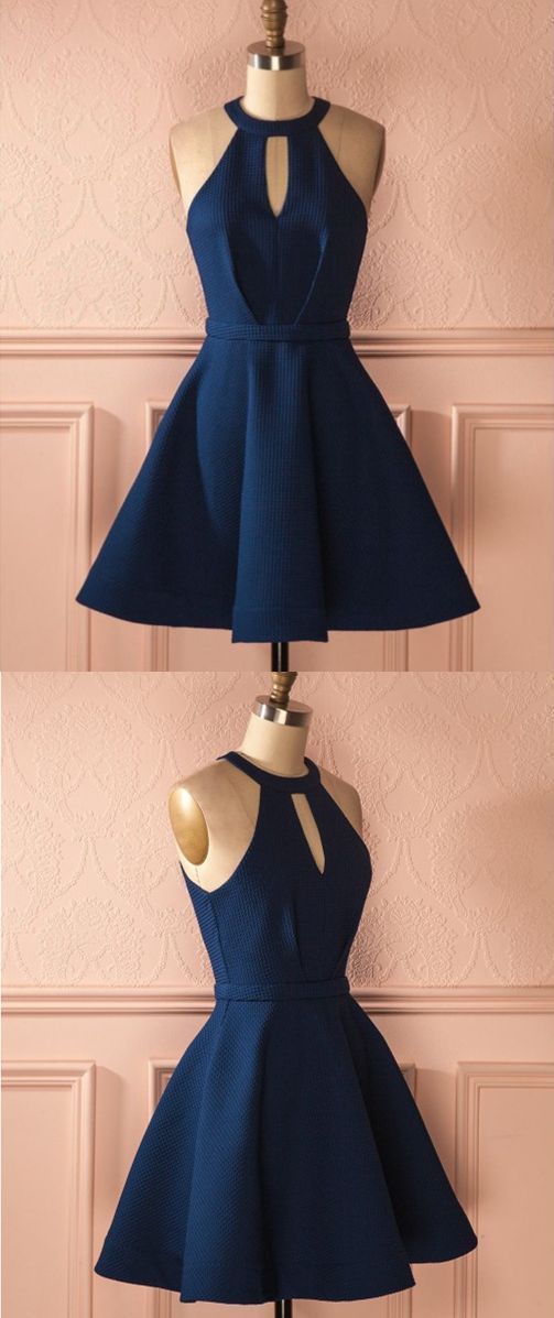 Keyhole Dark Blue Dresses,Short Homecoming Dresses,Cocktail Dresses cg331
