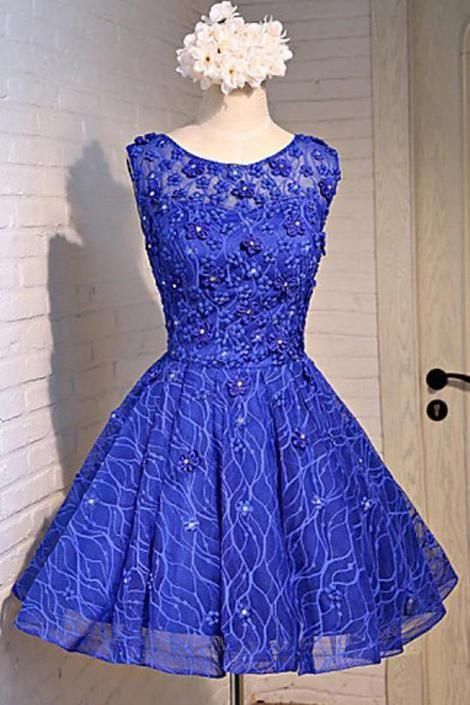 Sparkly Royal Blue Lace Up Beading A-line Homecoming Dresses cg3692