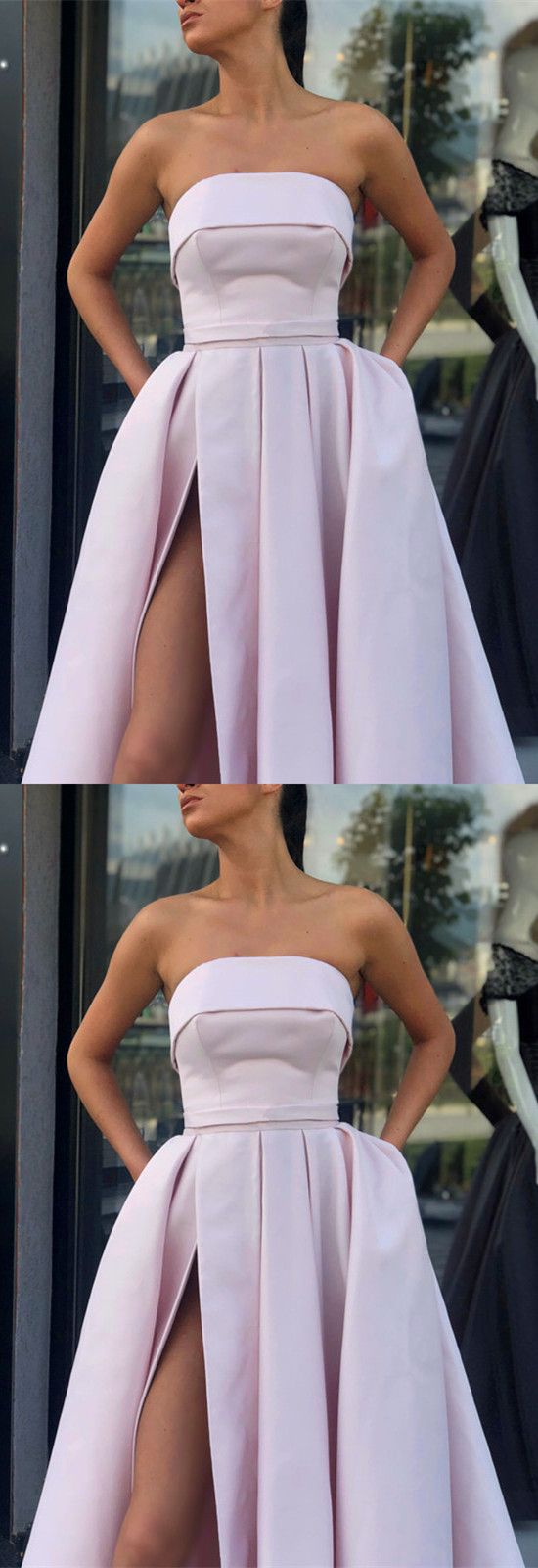 Sexy Strapless Bodice Corset Long Satin Split Prom Evening Dresses cg3766