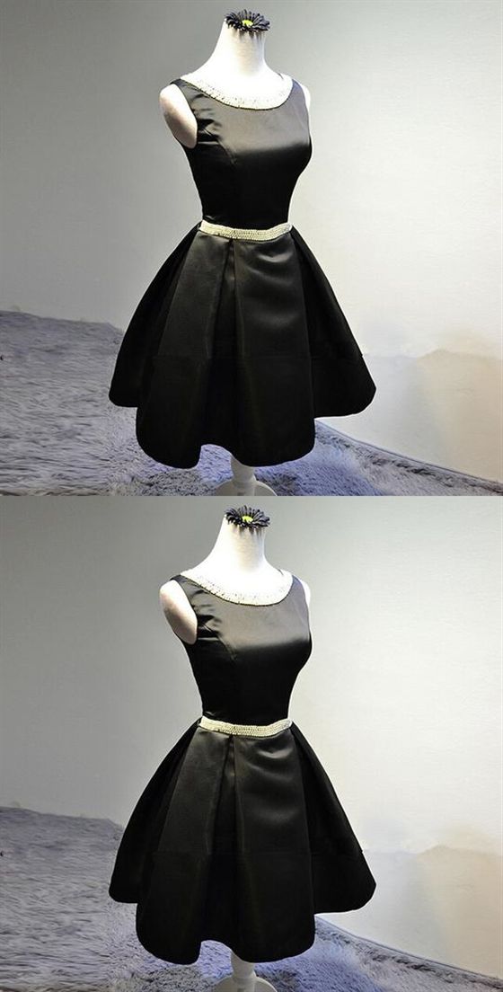 Black Sleeveless A Line Beaded Homecoming Dresses Short Cocktail Dress cg4332