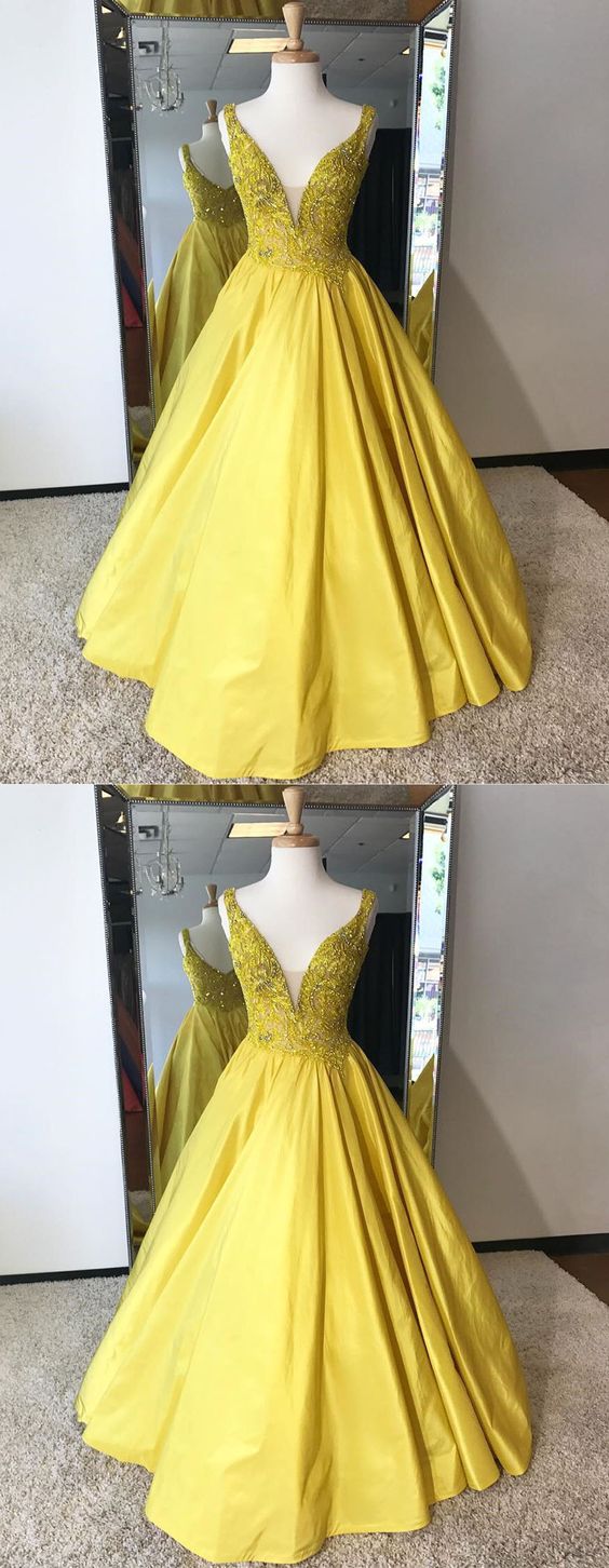 Shinning yellow satin long winter formal prom dress, long A-line evening gown cg4399