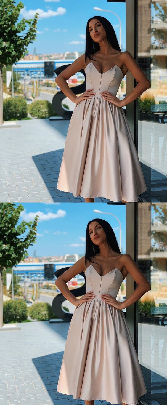 Sweetheart Neck Short Champagne Dresses, Short Champagne Formal Homecoming Dresses cg4655
