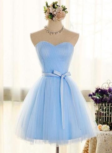 Adorable Light Blue Tulle with Bow Formal Dress, Cute Party homecoming Dress cg4838