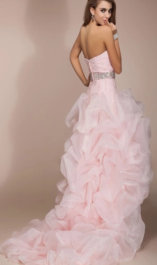 Pink High Low Backless Beaded Short Front Long Back Prom Dresses cg4960