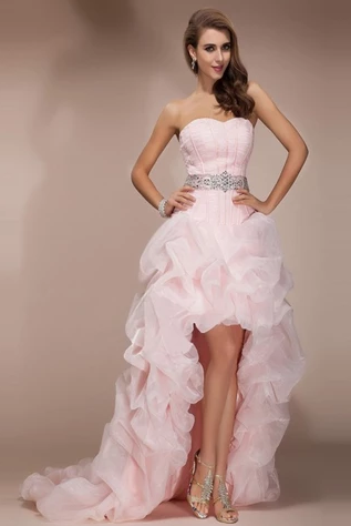 Pink High Low Backless Beaded Short Front Long Back Prom Dresses cg4960