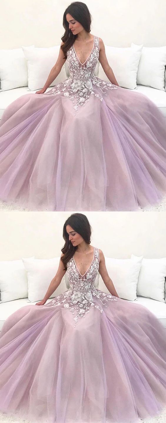 Pink v neck tulle lace long prom dress pink tulle lace evening dress cg5152