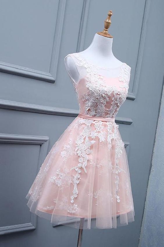 Great Wedding Dress Lace Ivory Lace Appliques Blush Pink Short Homecoming Dresses cg5284
