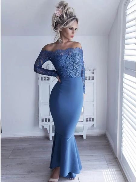 Long Sleeves Lace Off the Shoulder Mermaid Long Prom Dress cg5439