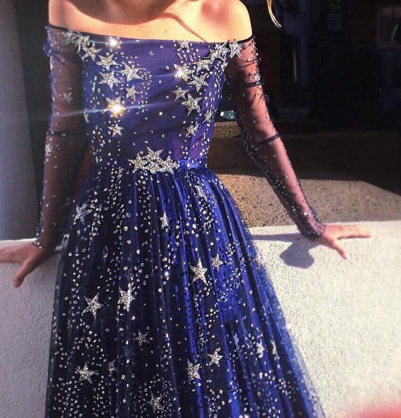 Navy blue star prom dress ,fashion dress cg5605